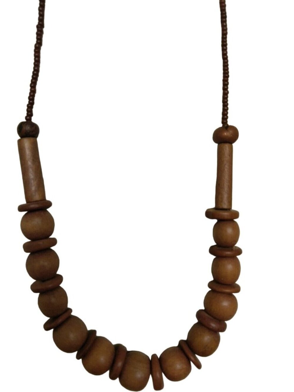 Brown wood seed bead necklace beaded wooden lightweight